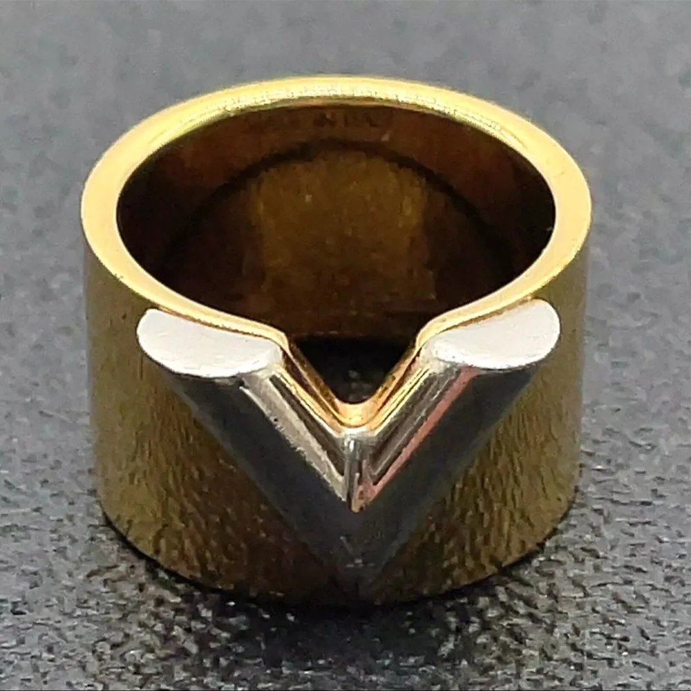 Louis Vuitton Gold Band with Silver V Accent Ring - Picture 2 of 6